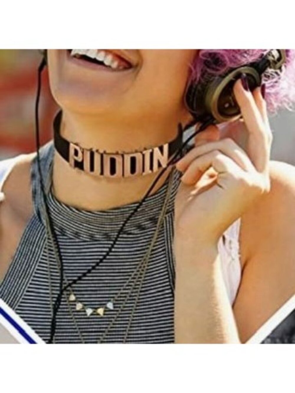 Harley Quinn-Inspired Black Choker With Silver  "Puddin" Lettering